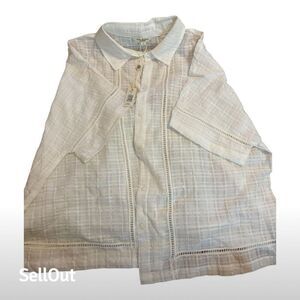 Max Studio London Women's White cotton Tunic Blouse Lace Accents Size L